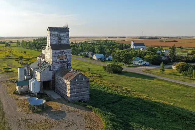 Benson grain elevator and village from the air
