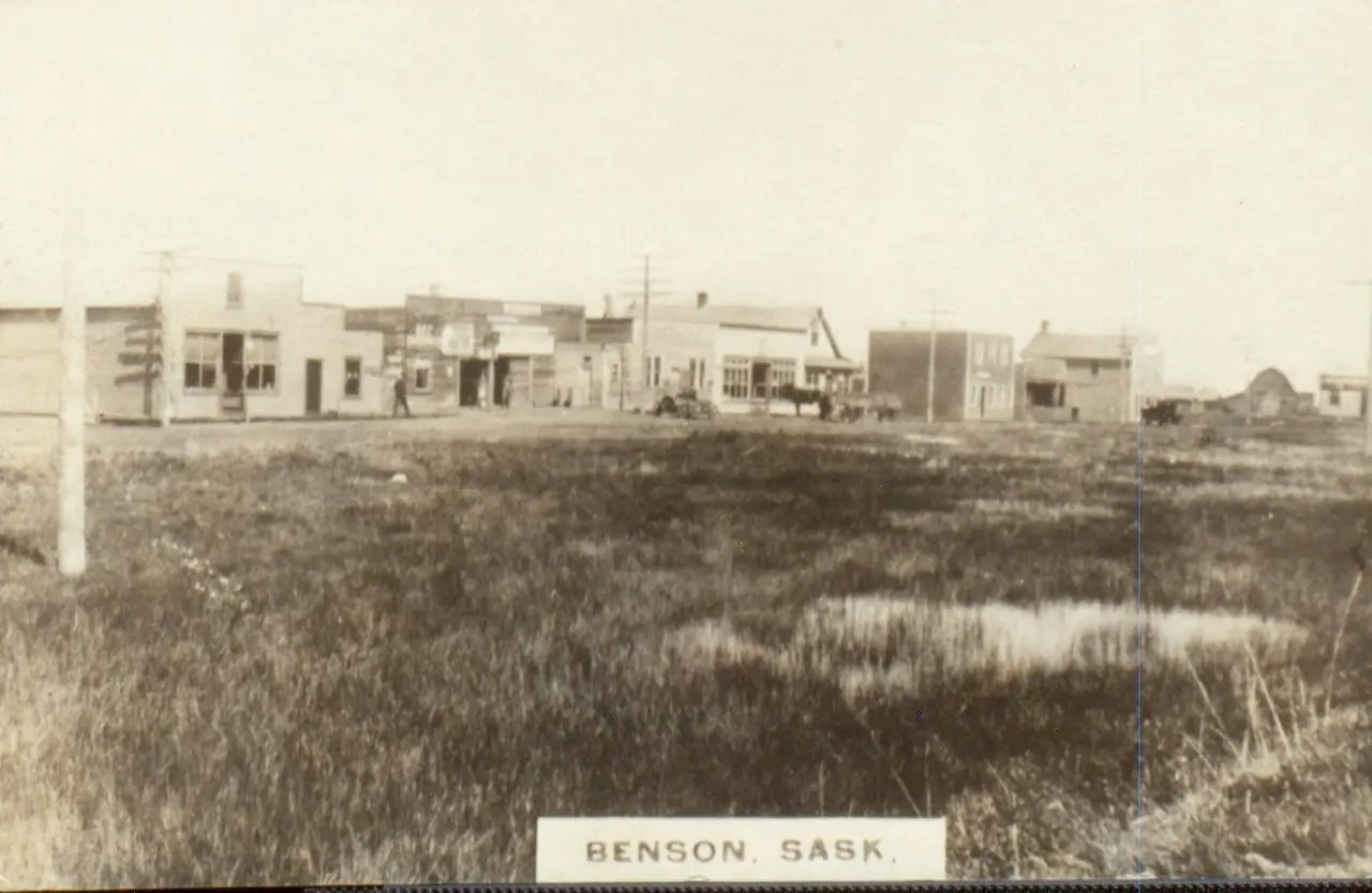 Main street of Benson from the prairie, about 1910